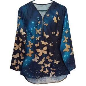 Women sleeve shirt V-neck zip size L